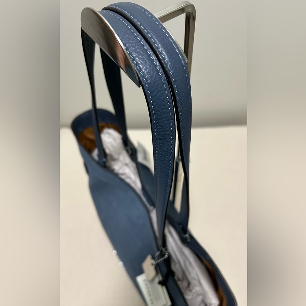 COACH Andy Suede and Pebble Leather Tassel Cinch Tote in Denim Blue NWT - Picture 8 of 12